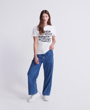 Superdry Brand Language Oversized Női Pólók Fehér/Fekete | CIMWH5784